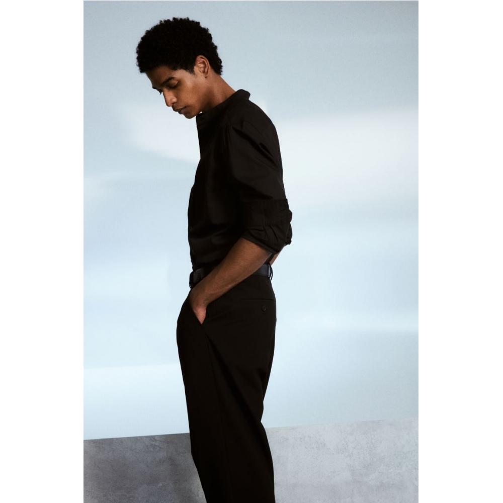 H M Regular Fit Stand Collar sHirt Black