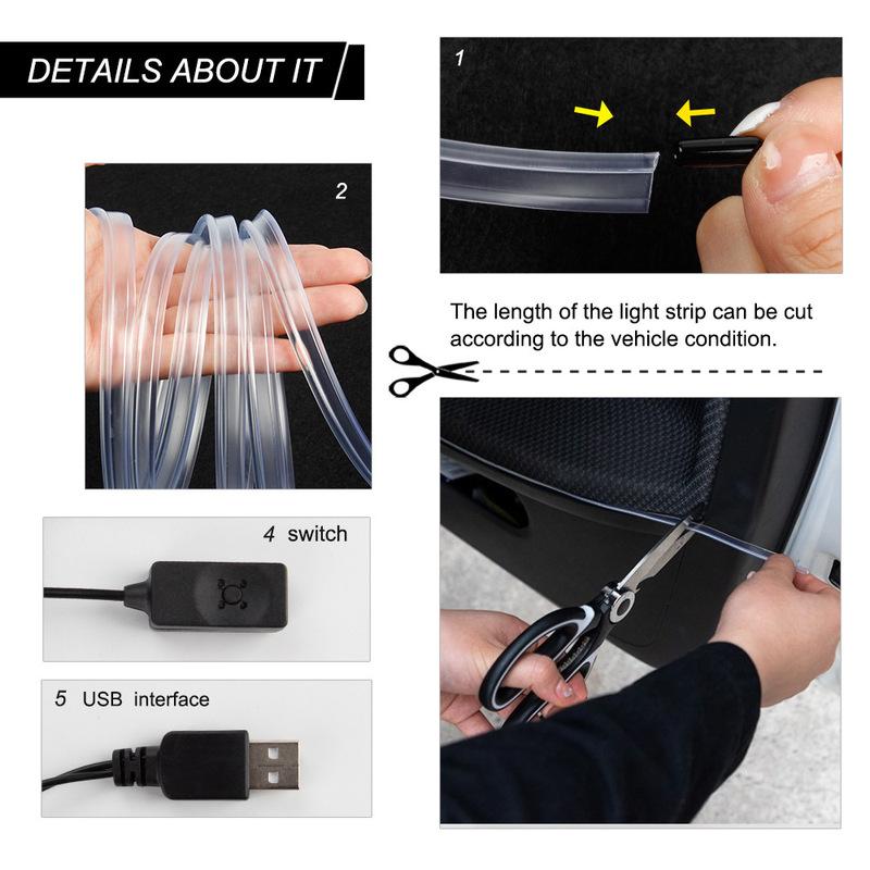 1/2/3/4/5M RGB Car Interior Ambient LED Light Strip Invisible USB Fiber Optic Atmosphere Lamp Support Door Decoration Lamp