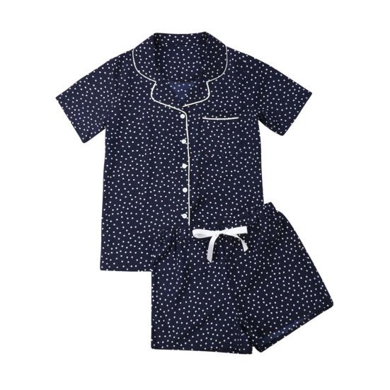 Pajamas Set for Women Button Down Short Sleeve Shirts Drawstring Shorts Two Piece Sleepwear