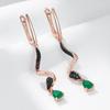 Green Natural Zircon Snake Drop Earrings For Women  Rose Gold And Black Plating Vintage Animal Daily Punk Jewelry