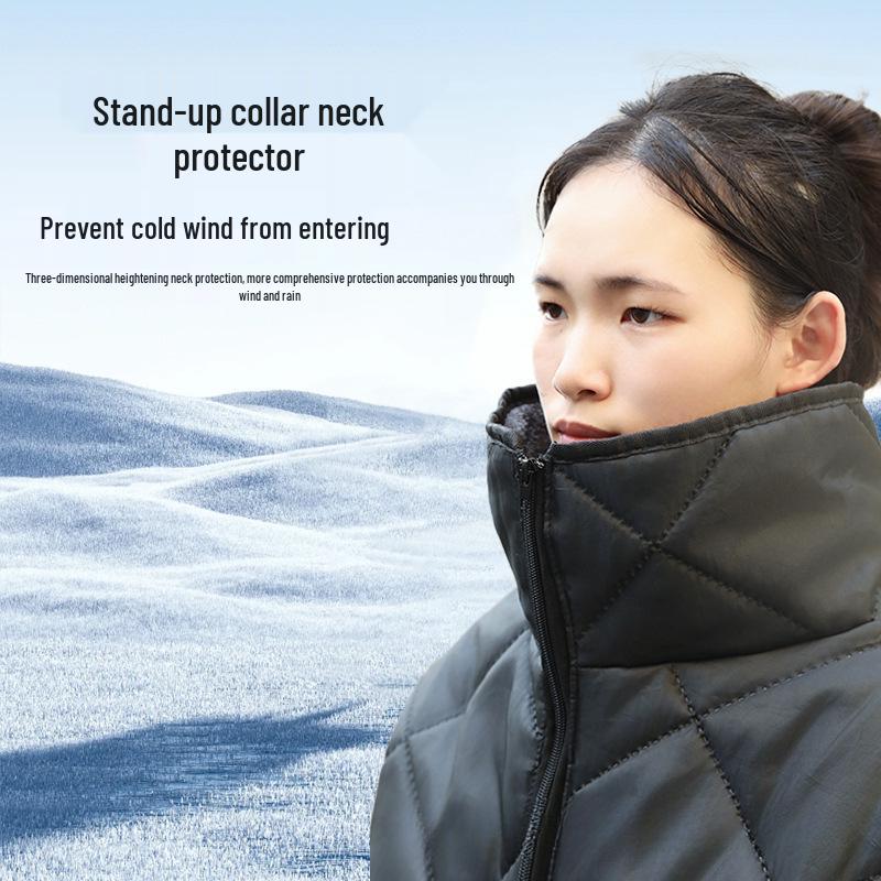 Windproof Winter Fleece-Lined Electric Vehicle Riding Coat