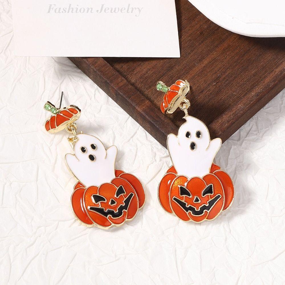 Rhinestone Pumpkin Ear Studs Skull Spider Dangle Earrings Halloween Earrings All Saints' Day
