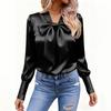 Women's Fashionable Solid Color Round Neck Long Sleeved Bow Casual Versatile Shirt Top