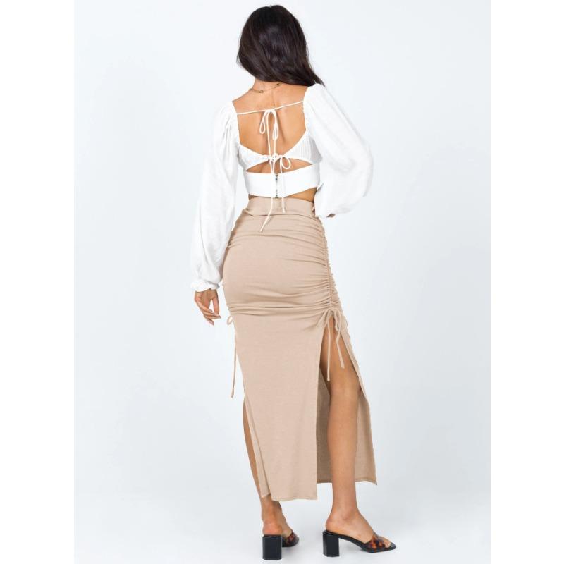 Split Knit Slim Drawstring Tie Long Bustier Skirt