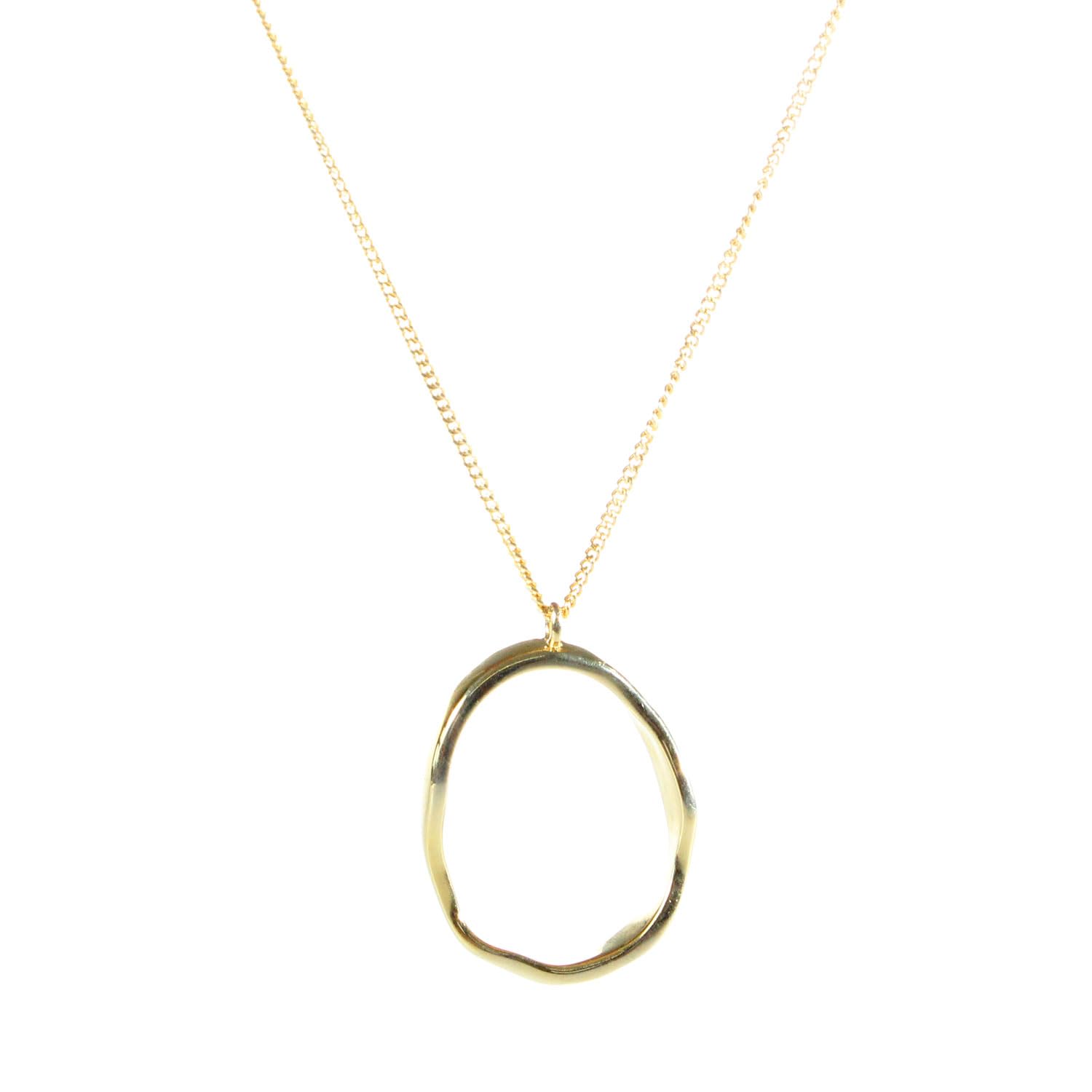 

Genuine Gold and Sterling Silver 925 18K Open Oval Ring Asymmetrical Charm Necklace Pendant Top for Men and Women Simple Thin Small Chain Set Genuine