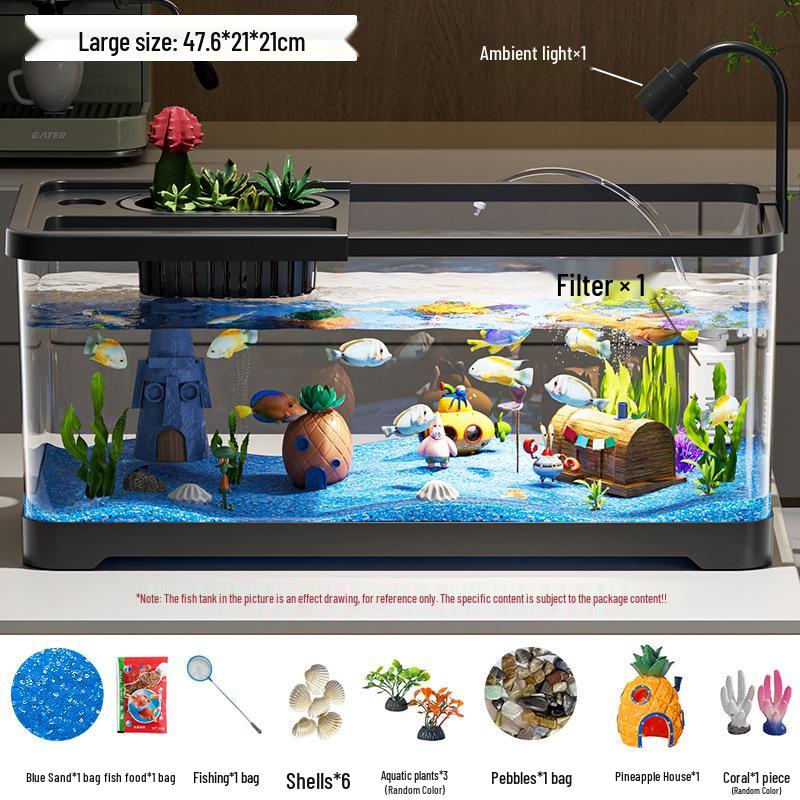 Eco-Friendly Desktop Goldfish Tank with Integrated Filter & Aerator for Living Room – Betta Fish Landscaping Aquarium