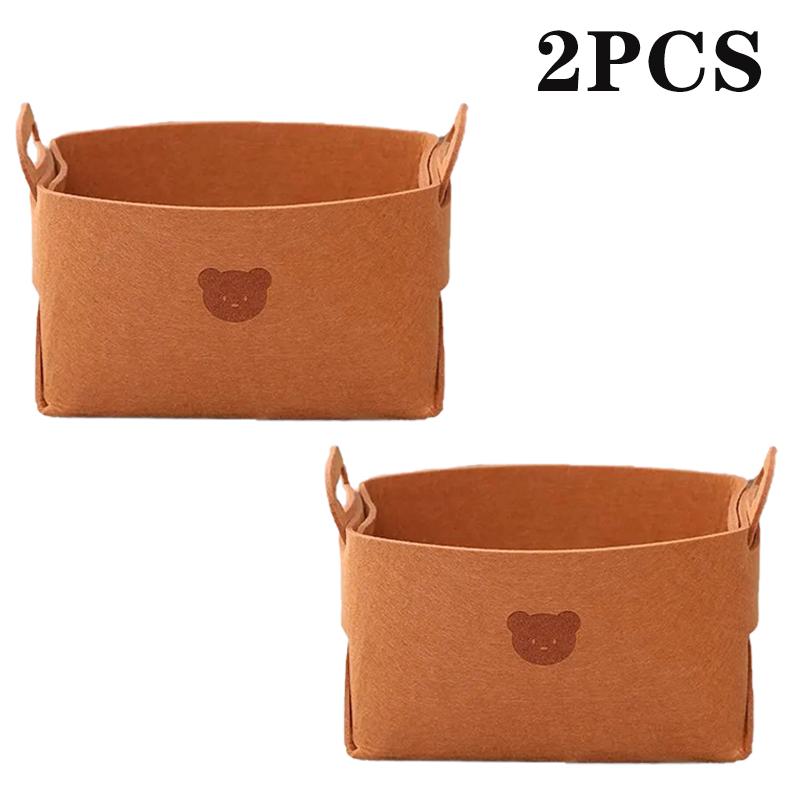 5PCS Bear Felt Storage Basket Large Capacity Foldable Clothes Organizer Snacks Toys Storage Basket Desktop Sundry Organizer