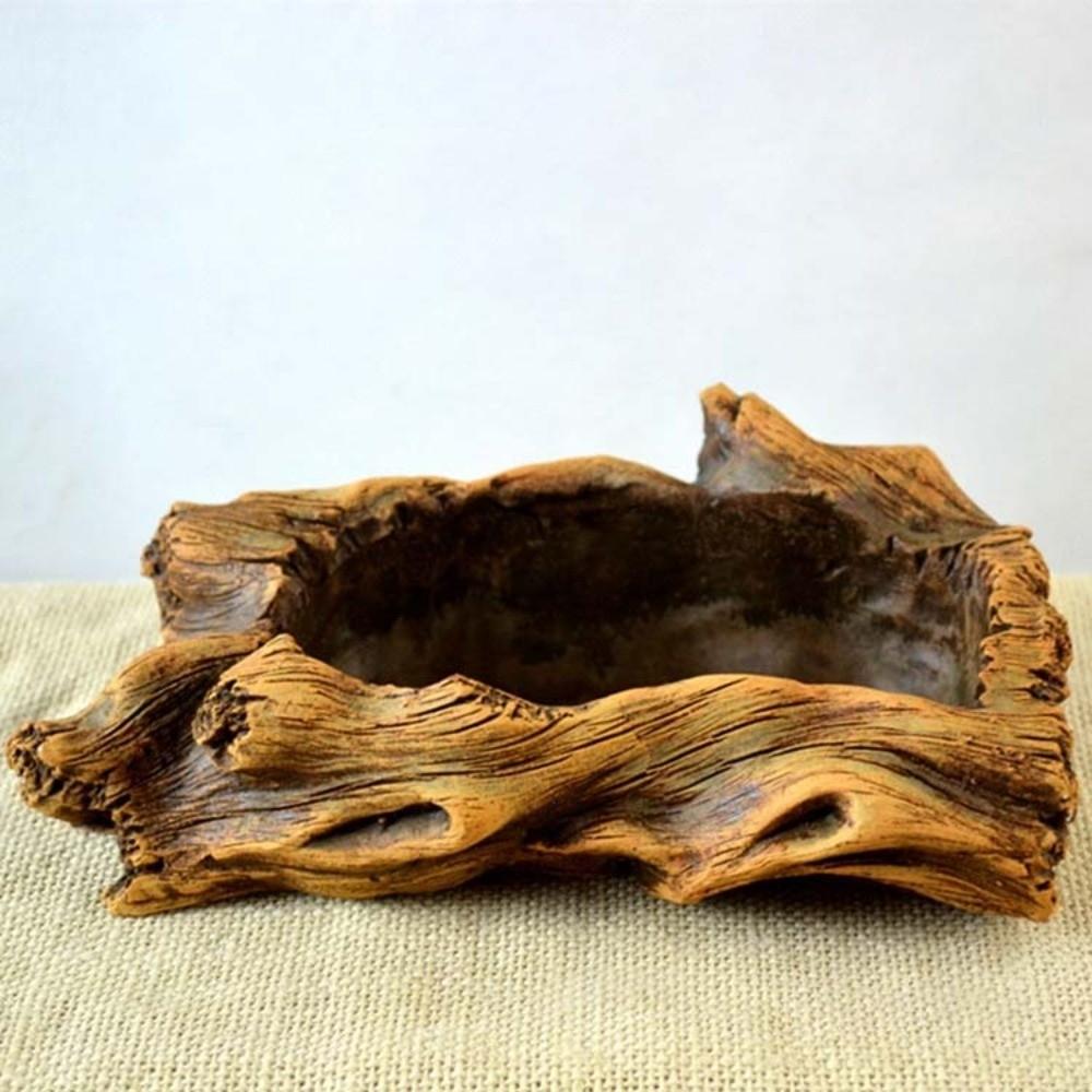 Home Decoration Imitation Wood Flowerpot Cement Pile Log Planter for Herbs Strawberries