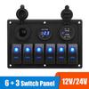 24V 12V 6 Knapper Kontaktpanel Med Digital Voltmeter Tester USB Opladere 3.0 Lys Vippekontakt Bil Strømadapter Marine Båd Campingvogn