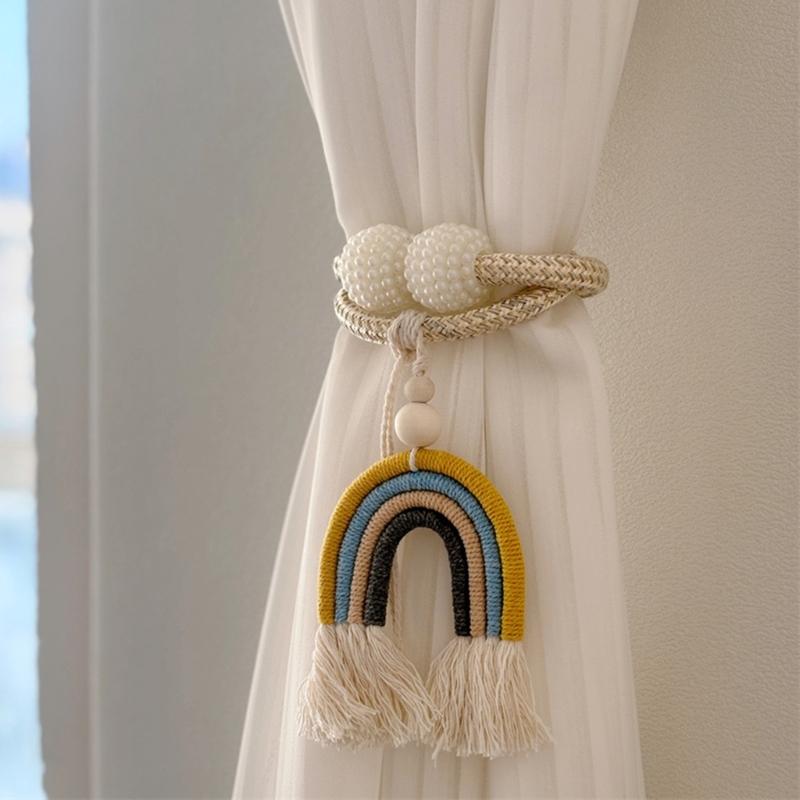 2PCS Rainbow Curtain Clip Tiebacks Tasseled Rope Holders For Home Decoration
