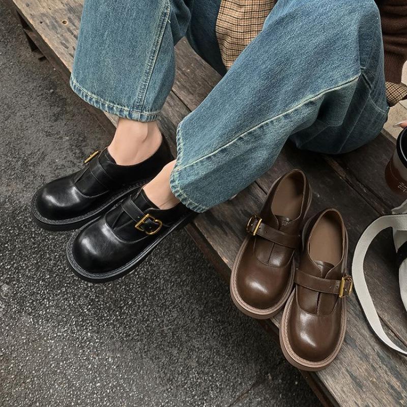 Spring and Autumn new thick-soled non-slip loafers women's genuine leather casual sheepskin women's shoes comfortable large size four-season single s