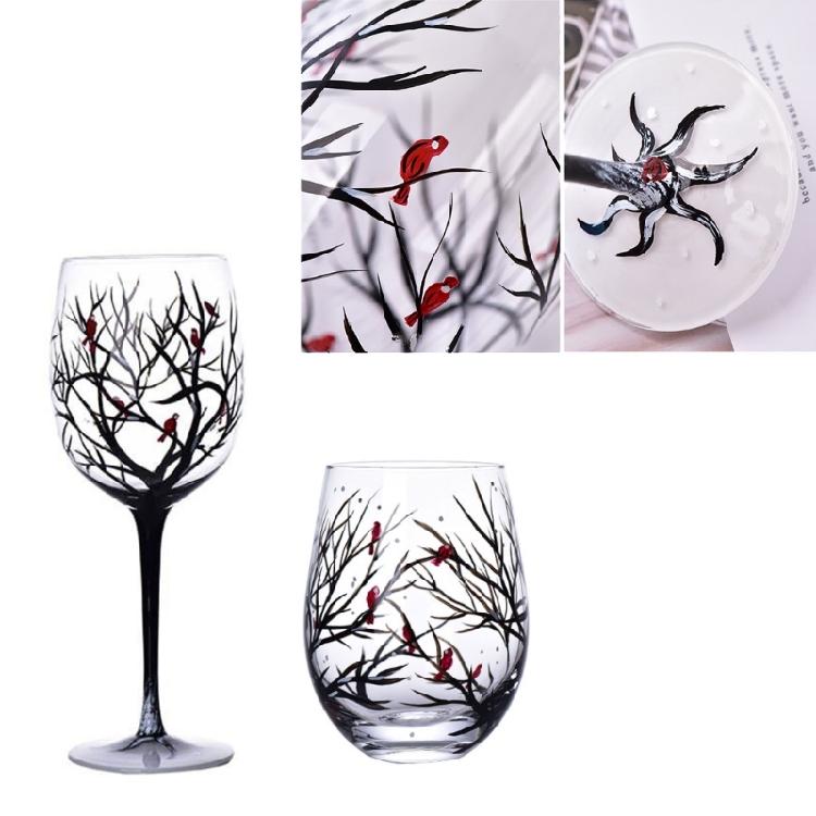 Handmade Painted Glass Wine Glasses Four Seasons Tree Goblet Gift for Friend