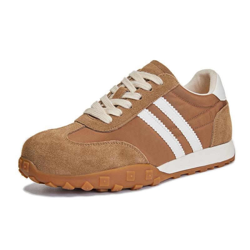 Genuine Leather Forrest Gump Shoes Women's 2025 Spring New Shoes Women's Versatile Color Matching Lace-up German Training Shoes Women's Flat-soled Sp