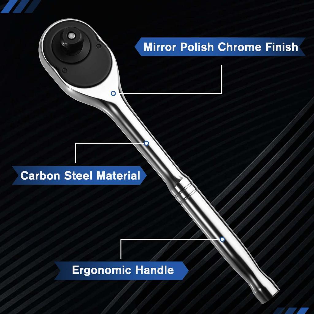 SPEEDWOX Ratchet Handle Set movable for smooth socket attachment and rotation direction switching for tightening and loosening bolts and chrome plated
