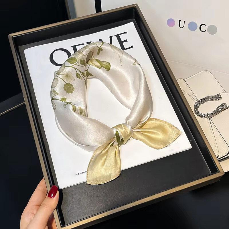 

100% Натуральный Шарф из Натурального Шелка Женский Роскошный Высококачественный Квадратный Модный Принт Шейный Платок Женский Шаль Накидки Хиджаб Бандана Шарфы Real Silk 53x53cm