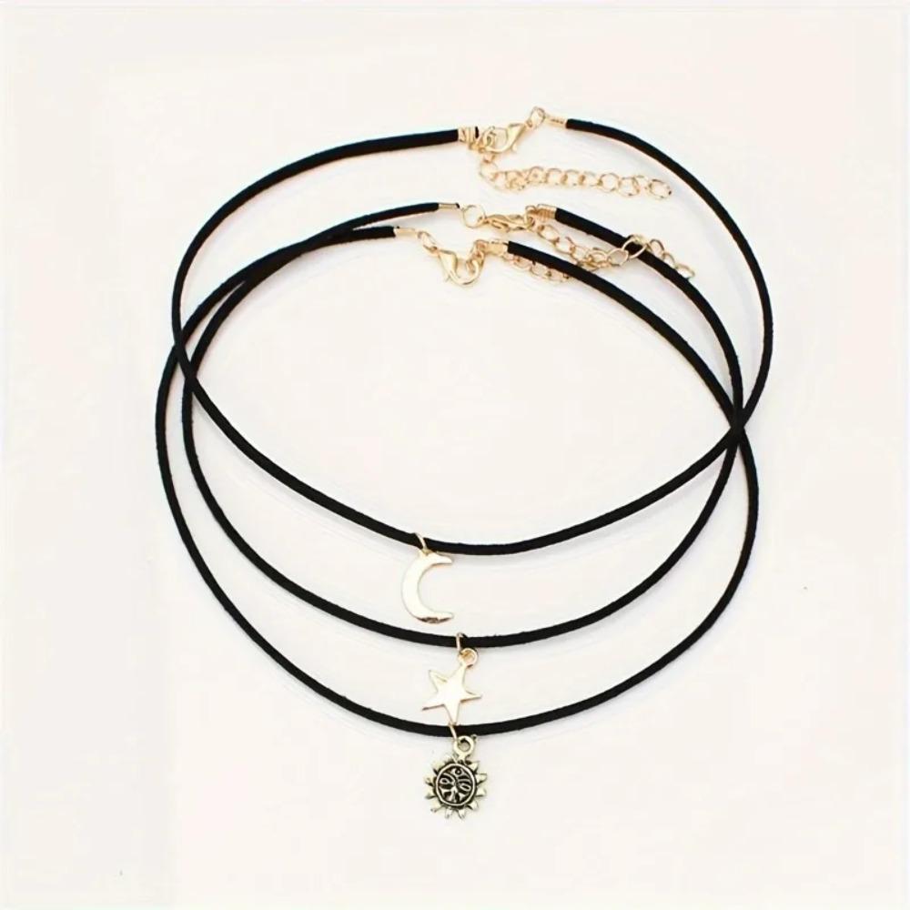 Fashion Patch Neck Necklace Female Star Moon Sun Multi Element Pendant Hip Hop Personality Party Style Jewelry Accessories