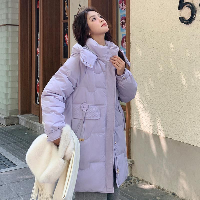 New fashion down cotton-padded clothes women's medium and long loose winter takeaway large size hooded cotton-padded jacket