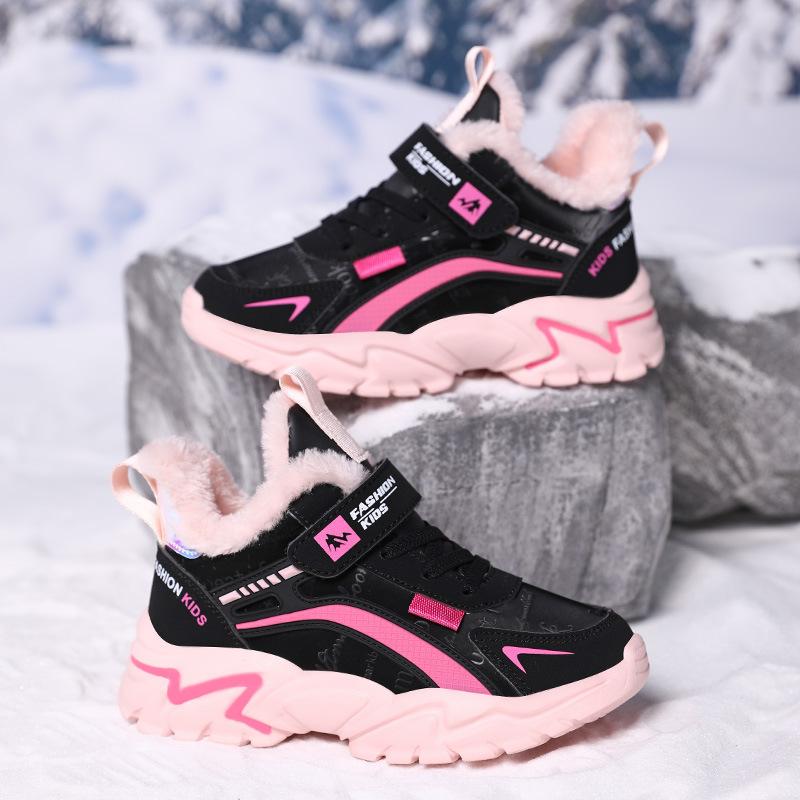Winter Plüsch Warme Kinder Csual Schuhe Wasserdichte Leder kinder Turnschuhe Sport Runnign Rosa Mädchen Schuhe Turnschuhe 37 schwarz