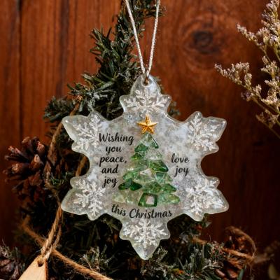Sneeuwvlokvormige Zee Glas Kerstboom Ornamenten Kust Geïnspireerde Zee Glas Souvenir voor Kerstboom Hangdecoratie
