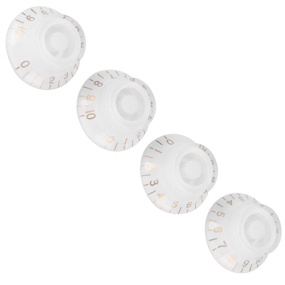 4Pcs Tone Control Knob Transparent Bell Volume Musical Instrument Accessories forGuitar BassWhite with Gold Letter