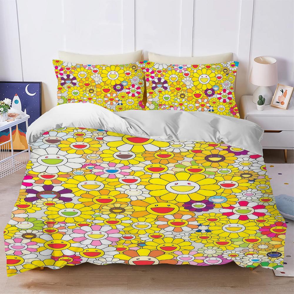 Art M-Murakami Flowers Duvet Cover Set Soft Wash Bed 3 Piece Summer Comfortable Student Dormitory Home Baby Bedding Best Seller