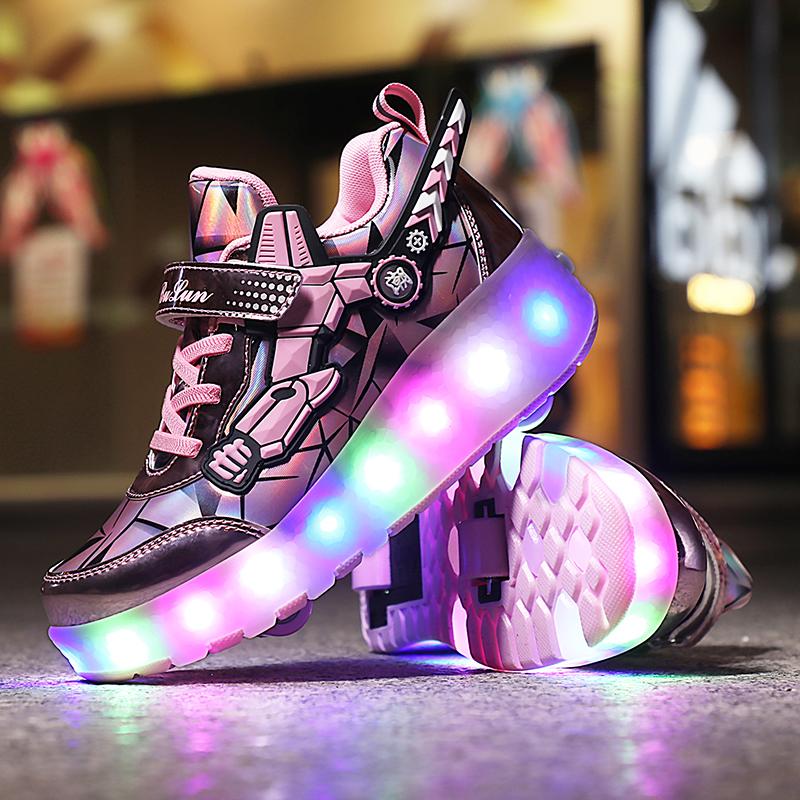 Patines de Ruedas Dobles Patines para Niños Retráctiles Ruedas Automáticas Zapatos Deportivos Carga USB Luz LED Zapatos Deportivos