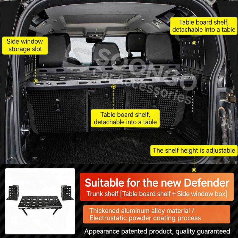 For Land Rover Defender 110 Car Trunk Storage Rack Shelf Expansion Tailgate Organizer Partition Board Auto Modification Parts XS7