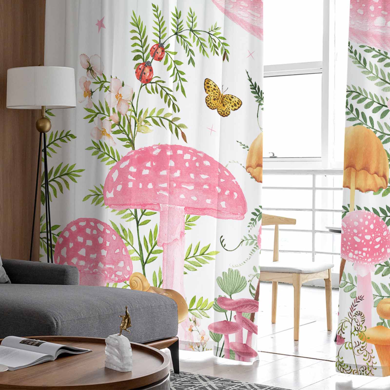 Грибные растения Божьи коровки Лиса Листья эвкалипта Тюль Оконные шторы для спальни — фото 4