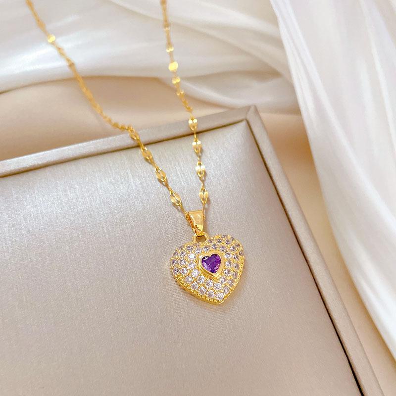 Love Peach Heart Luxury Banquet Wedding Necklace Women'S Versatile Collarbone Chain Titanium Steel Chain