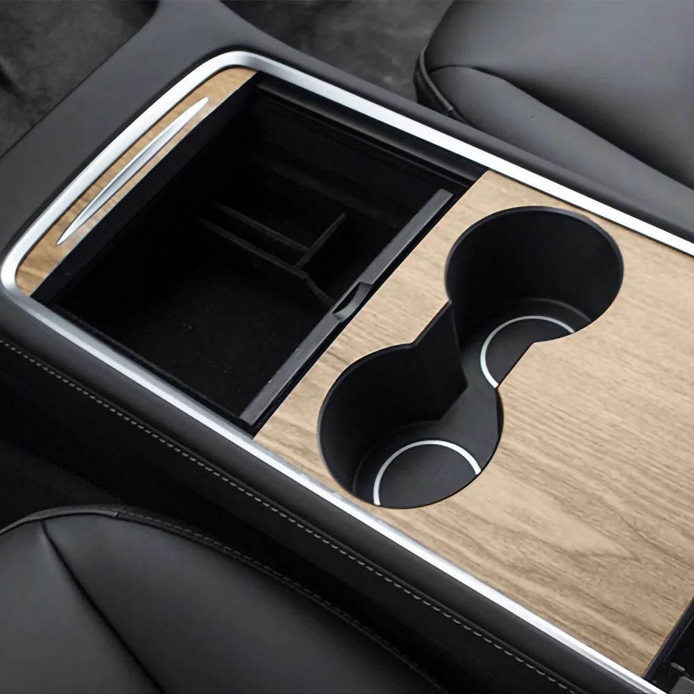 For Tesla Model 3 Y - Center Console Panel Sticker Wood Grain Film Carbon Central Control Cover Car Interior Accessories