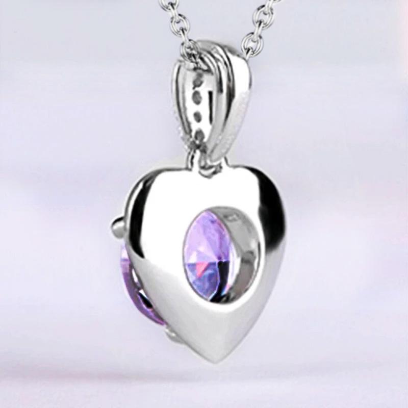 New Gorgeous Purple Cubic Zirconia Love Pendant Necklace for Women Good Quality Heart Necklace Wedding Trendy Jewelry Gift