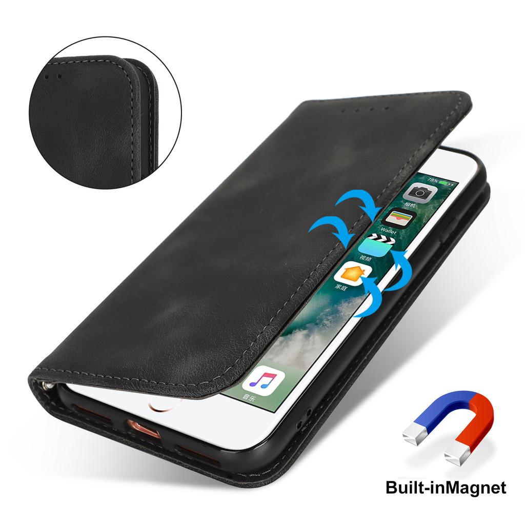For iPhone SE (2022)/(2020)/8/7 Stand Case Magnetic Closure Skin Touch Leather Flip Phone Cover with Wallet