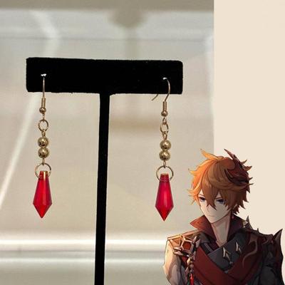 Genshin Impact Childe Tartaglia Roter Kristall Anime Ohrringe