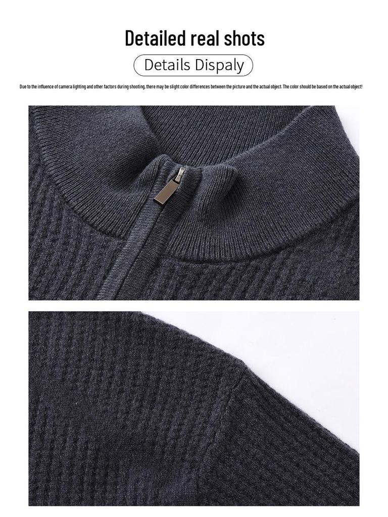 Hengyuanxiang Men's Zippered Half-High Neck Cashmere Wool Sweater – 2025 Autumn/Winter Collection