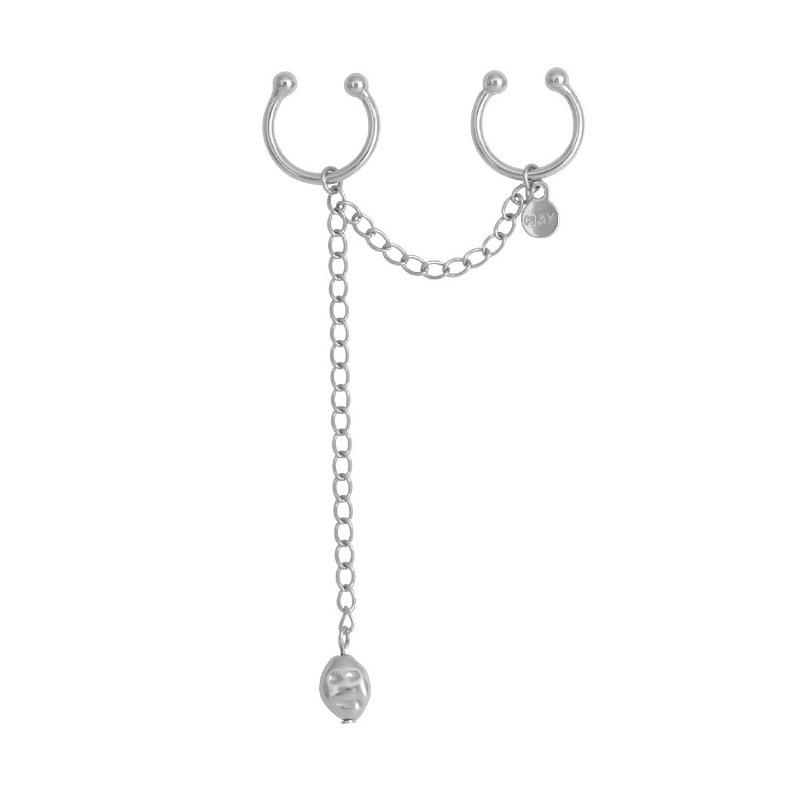 

Двойные пряжки для ушей, клипсы для ушей, женский темперамент, модный и холодный ветер, круглый бренд, длинная цепочка, без пирсинга ушей, клипсы для ушей