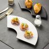 Durable Sushi Plate Ceramic Storage Tray Multi-Function Fan Shaped Striped Plate  Festival