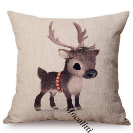 Happy New Year Cartoon Animal Cushion Cover Santa Claus Elk Christmas Decorative Cotton Linen Sofa Throw Pillow Case Cojines