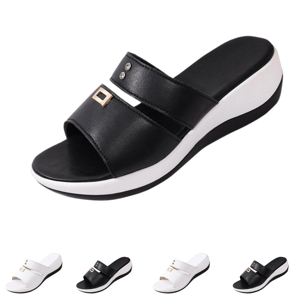 Women's Summer Slip On Sandals Soft Sole Non Slip Platform Wedge Slide Sandals Comfortable Lightweight Casual Footwear