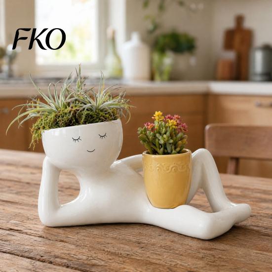 Shop Window Plant Decor Lazy Guy Planter, Little Character Flowerpot Ornament, Creative Lying Succulents Planter Humanoid Double Pot for