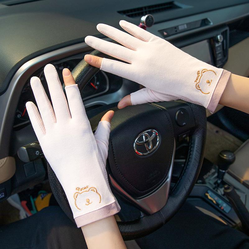 Women's Thin Cotton Fingerless Gloves: UV Protection, Non-Slip for Driving, Cycling, Tea Picking, Breathable Summer Wear