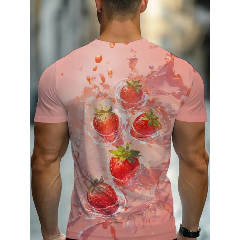 Men's 3D Printed Full Colorful Fruit Image Pattern T-shirt Humorous Digital Printed Short Sleeved T-shirt Breathable Polyester Round Neck Casual