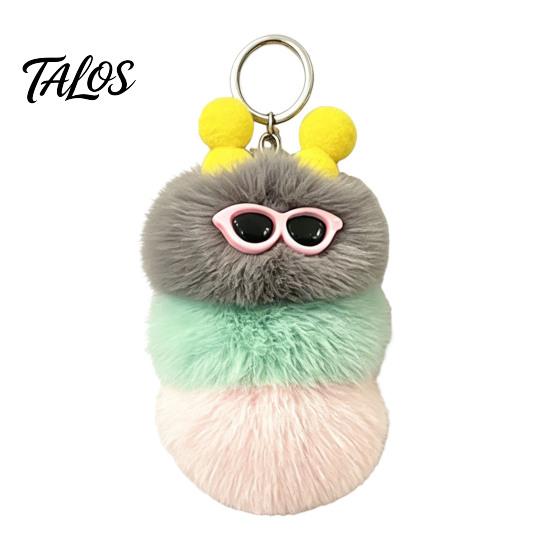 Caterpillar Keyring Pendant Plush Sunglasses Keychain, Soft Backpack Purse Charm Keychain Bag Charm, Colorful Stuffed Toy