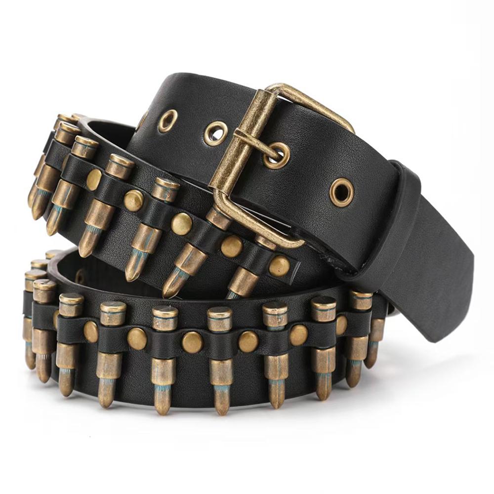 Fashion Bullet Accessories Belt Rivet Hollow Bullet Decoration Belt Leather Studded Goth Rock Punk Jeans Belt Designer Belts
