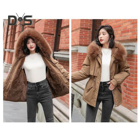 Jaqueta feminina acolchoada, casaco forrado de pelúcia com cordão na cintura, jaqueta acolchoada quente de inverno com capuz de pele sintética para trabalho, moda urbana