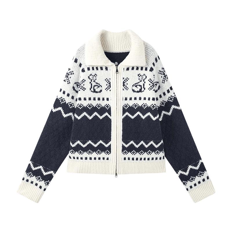 

Women s Fair Isle Jacquard Knit Sweater with Scarf L