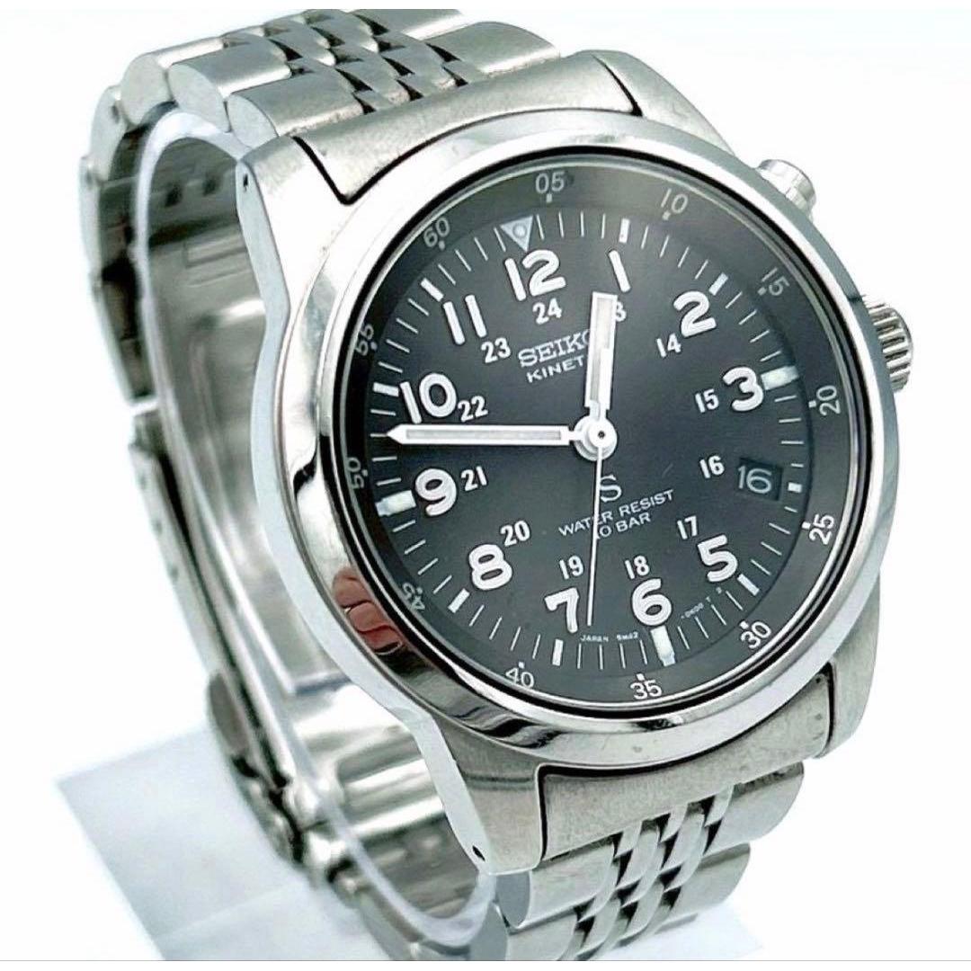 Used [Rare working item] SEIKO SUS 5M42-0G20 Black Dial Kinetic