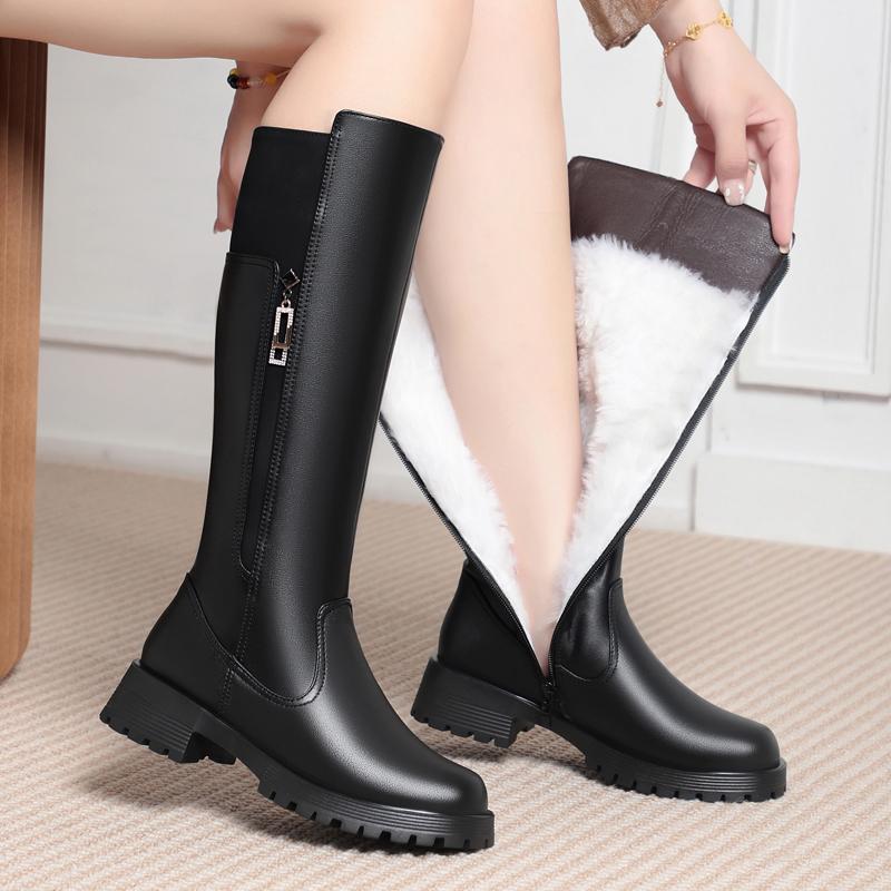 Fashion Women's High Boots Winter 2025 New Genuine Leather With Wool Warm Large Size Non-Slip Women's Snow Boots