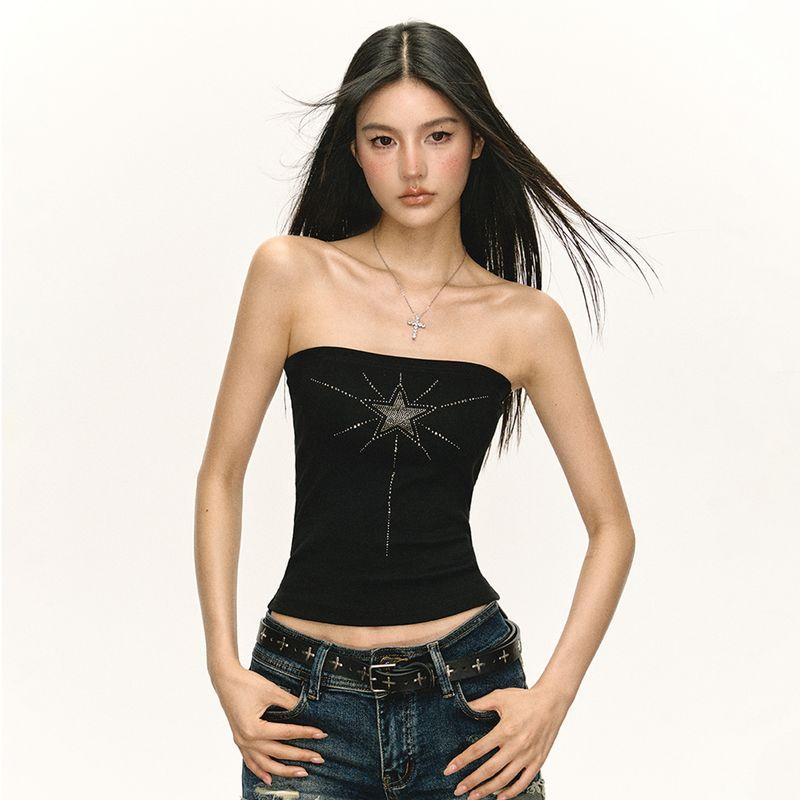 

Ariseism American Retro Sexy Sexy Black Tube Top Vest Women s Summer New Arrival Silm Sling Tops Black XS