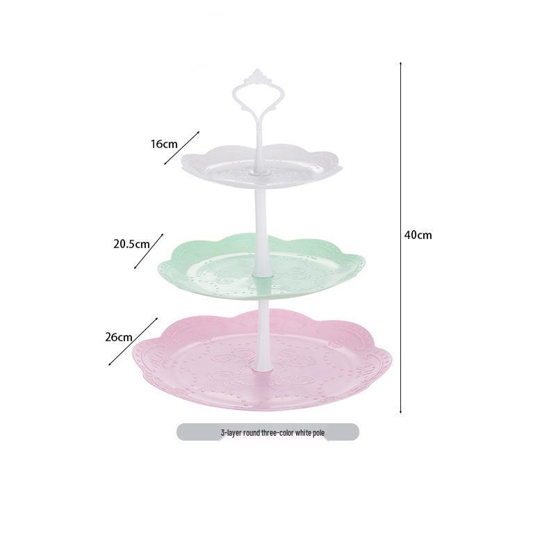 Trzypoziomowy europejski stojak na ciasto do popołudniowej herbaty - Kreatywna wielowarstwowa plastikowa taca na desery i talerz na owoce