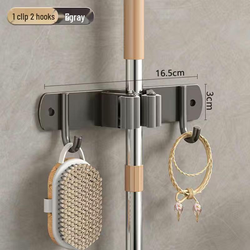 Stainless Steel No-Drill Mop & Broom Wall Mount Hanger